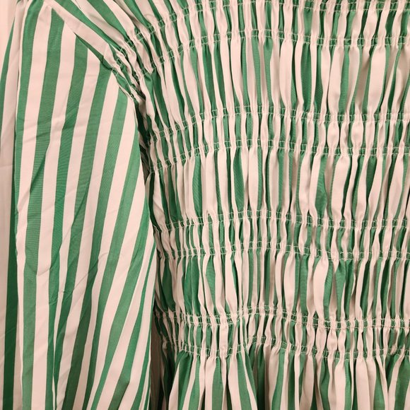 SHEIN Mulvari Vertical Striped Mock Neck Lantern Sleeve Dress Multicolor - Picture 6 of 8